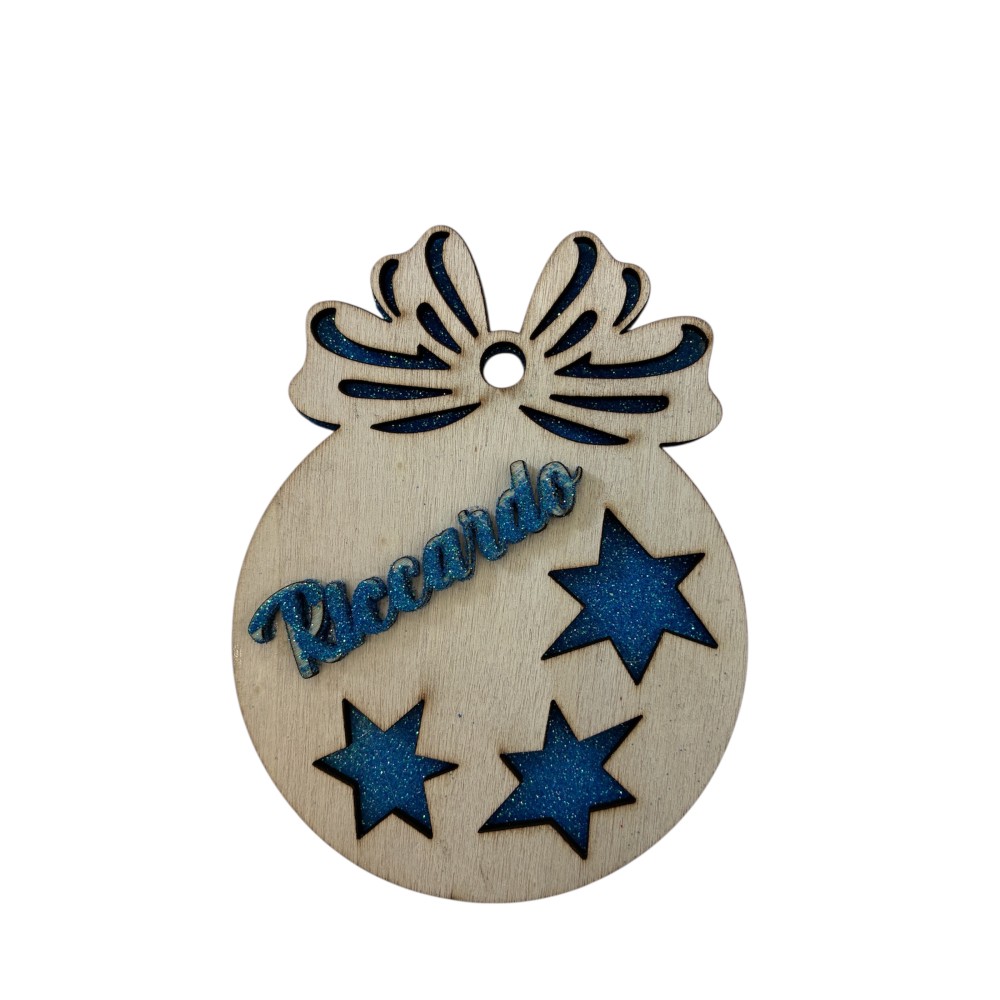 Pallina Natalizia in legno stelline Personalizzabile glitterata