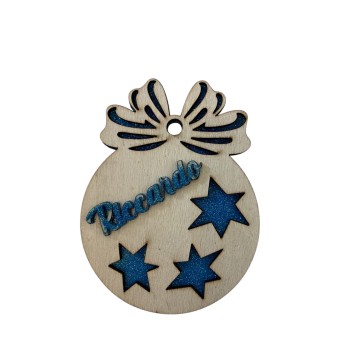 Pallina Natalizia in legno stelline Personalizzabile glitterata