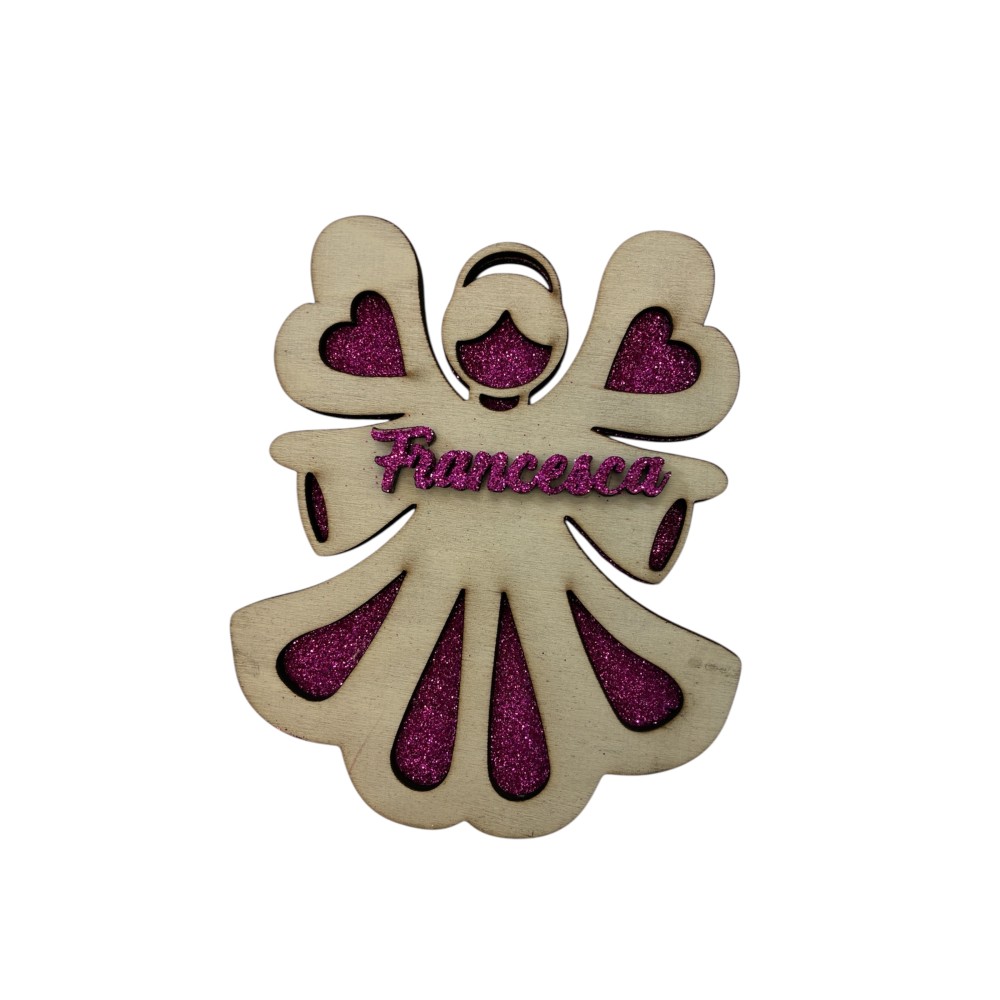 Pallina Natalizia in legno Angioletto Personalizzabile con glitter