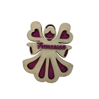 Pallina Natalizia in legno Angioletto Personalizzabile con glitter