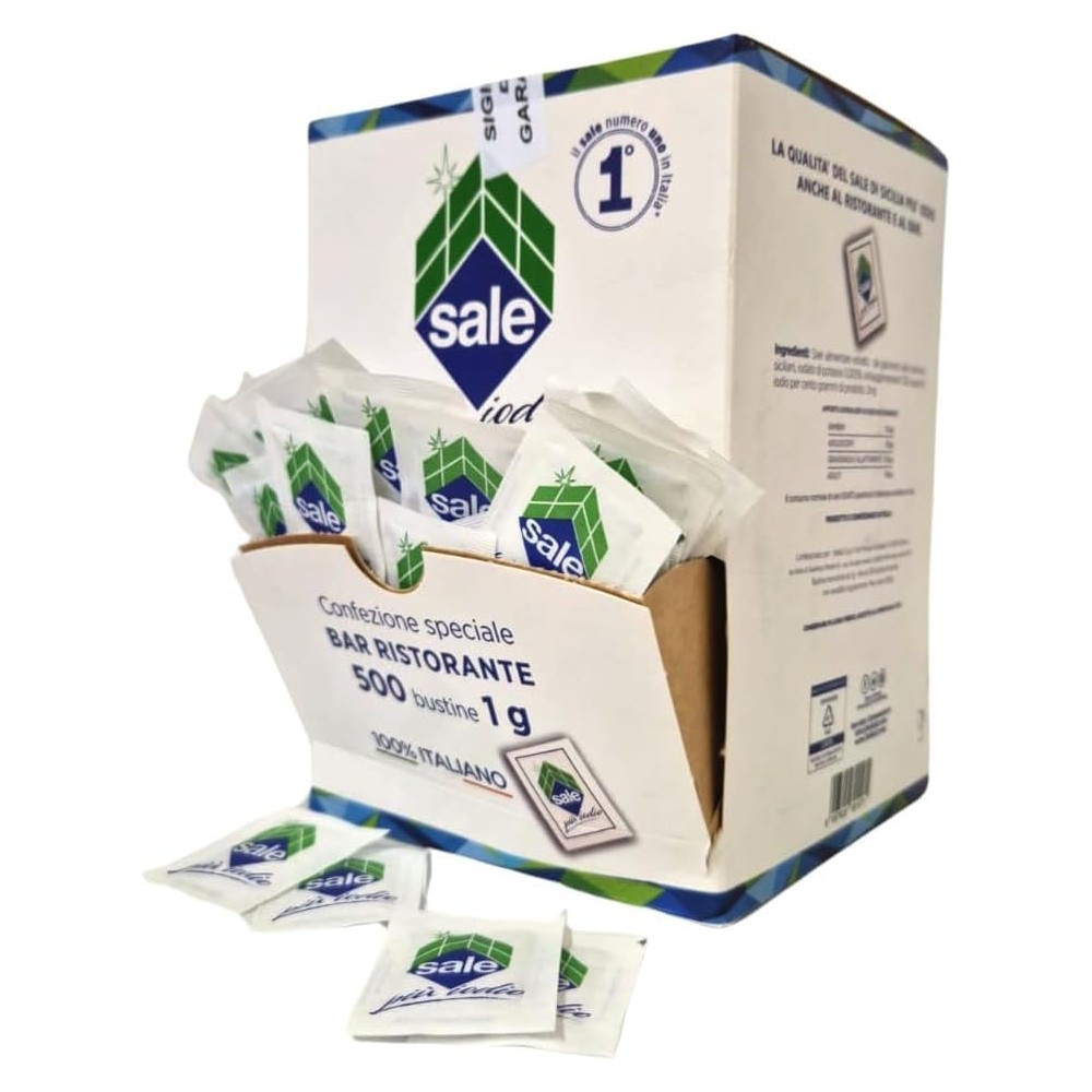 2 espositori Sale di Sicilia Fino Iodato monodose totale 1000 bustine da 1 g