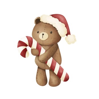 Sagoma in MDF Orsetto Natalizio con candy cane - 85 cm con supporto