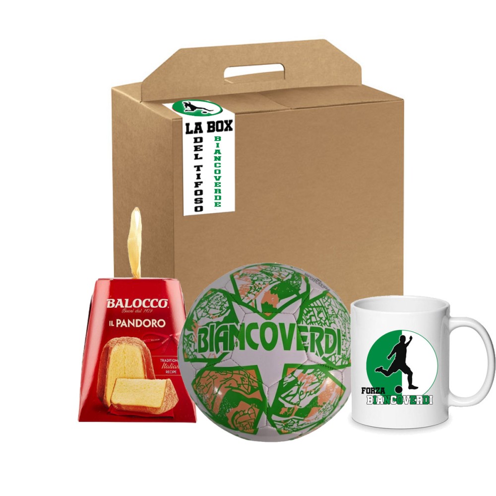 Box regalo Mini pandoro Balocco 80 g + Pallone e tazza Avellino tifoso Biancoverde