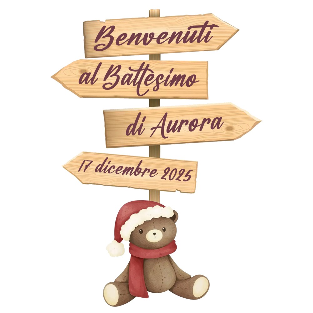 Sagoma decorativa in legno Orsetto Natalizio con frecce personalizzabili - 85 cm