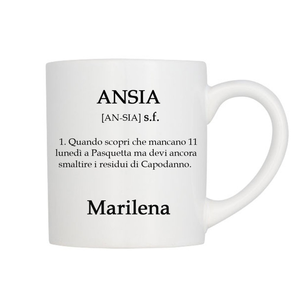 Tazza "Ansia" con descrizione divertente personalizzabile