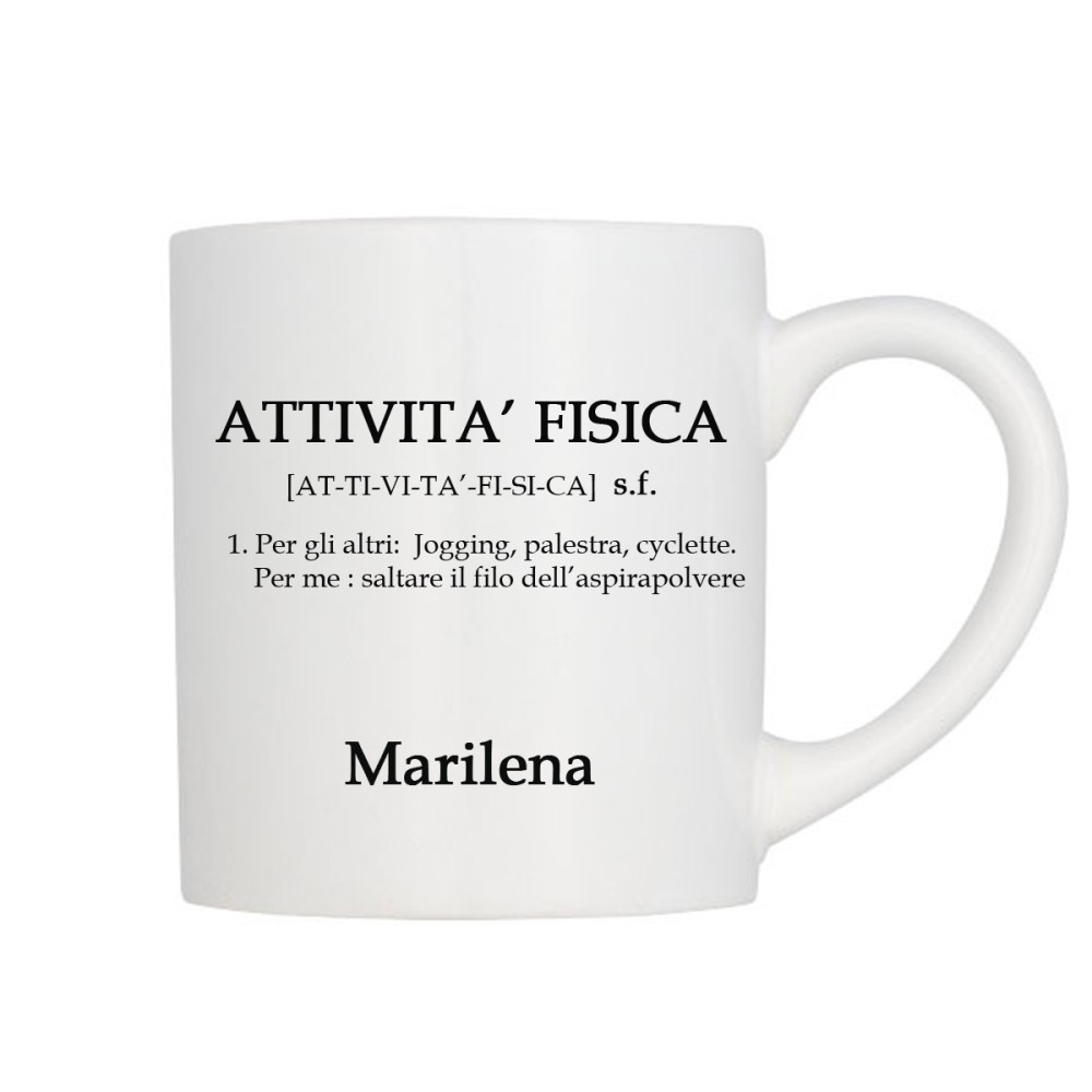 Tazza "Attività fisica " con descrizione divertente personalizzabile