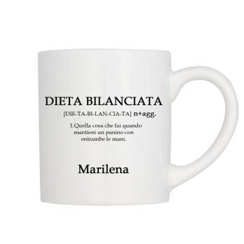 Tazza " Dieta Bilanciata " con descrizione divertente personalizzabile