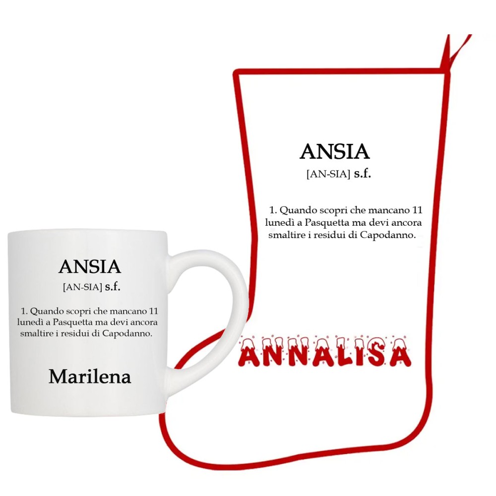 Calza della befana + tazza ironica " Ansia" Personalizzabile