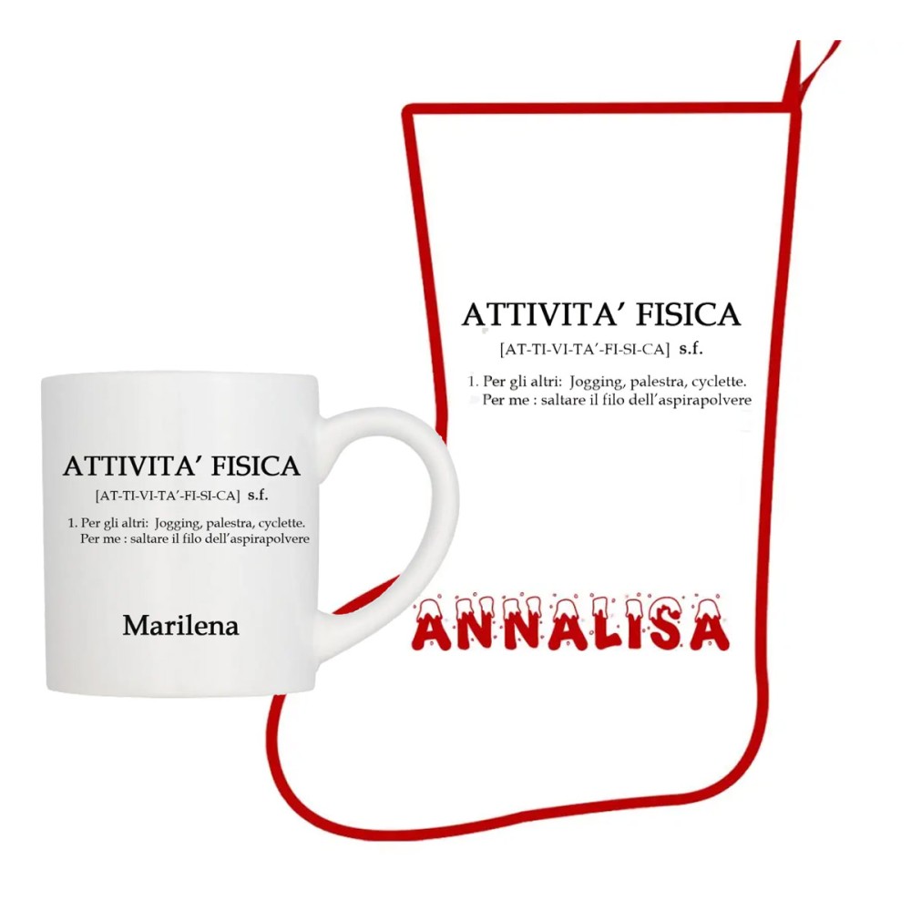 Calza della befana + tazza ironica " Attività fisica " Personalizzabile