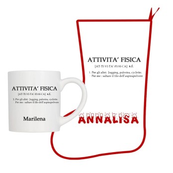 Calza della befana + tazza ironica " Attività fisica " Personalizzabile