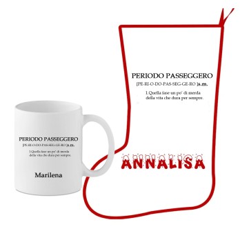 Calza della befana + tazza ironica " Periodo Passeggero " Personalizzabile