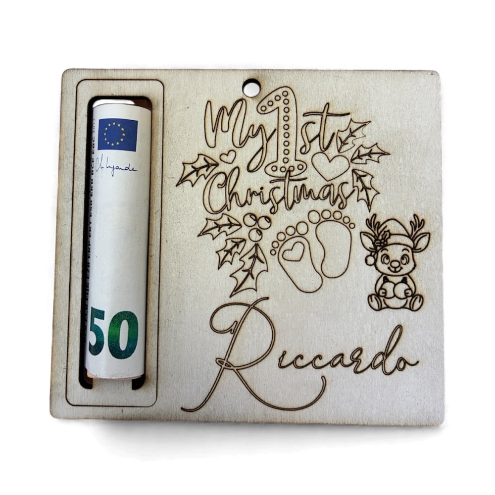 Biglietto Portasoldi Natalizio in legno Personalizzabile