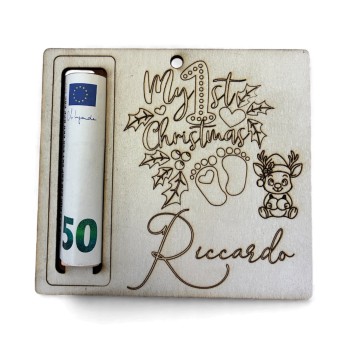 Biglietto Portasoldi Natalizio in legno Personalizzabile