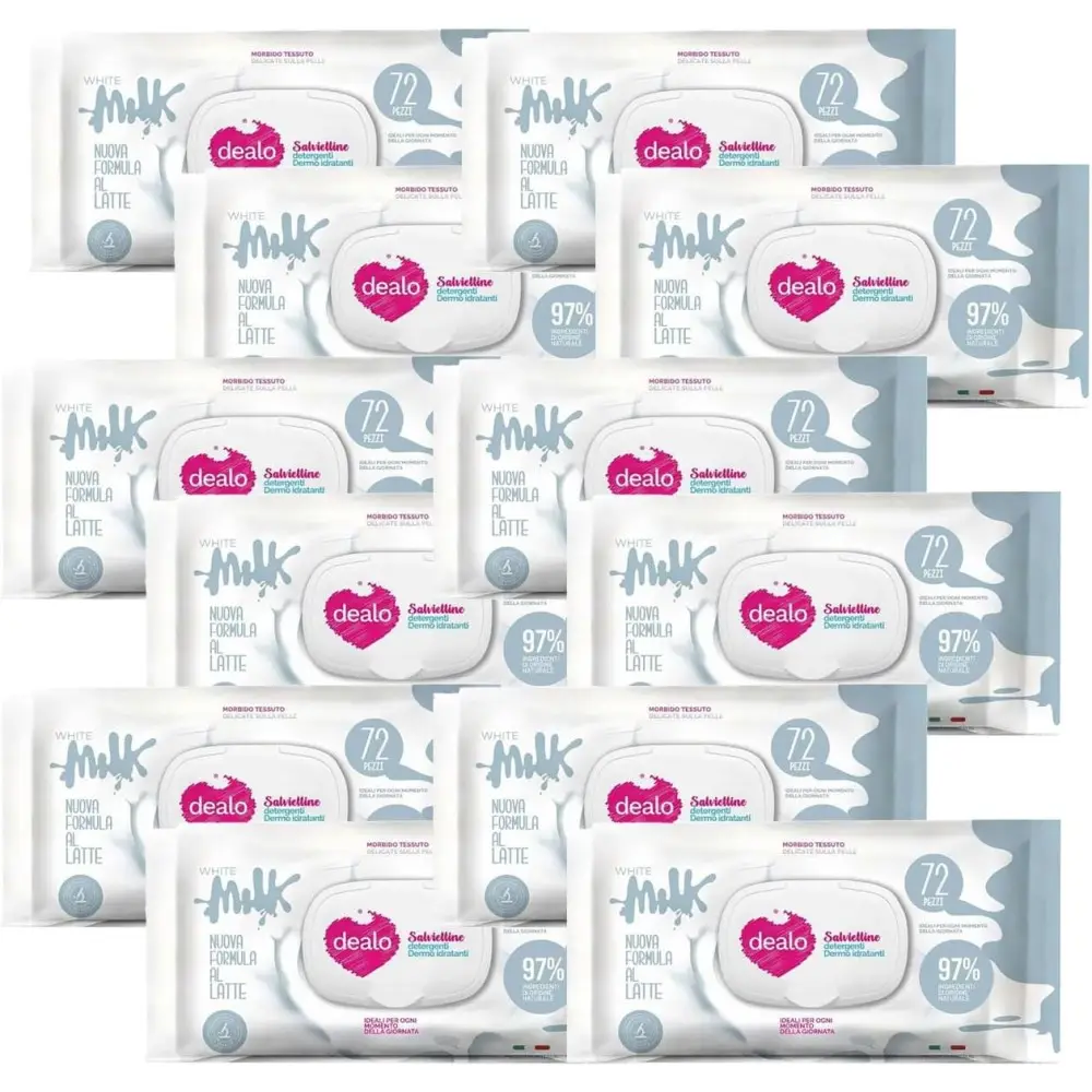 12 X Dea-lo Salviettine Igienizzanti Baby Bianco Latte – 72 Pezzi