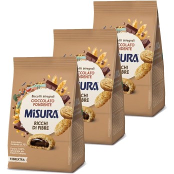 3 X Misura Biscotti Integrali Ripieni di Cioccolato Fondente100% Farina Integrale Confezione da 260 gramm