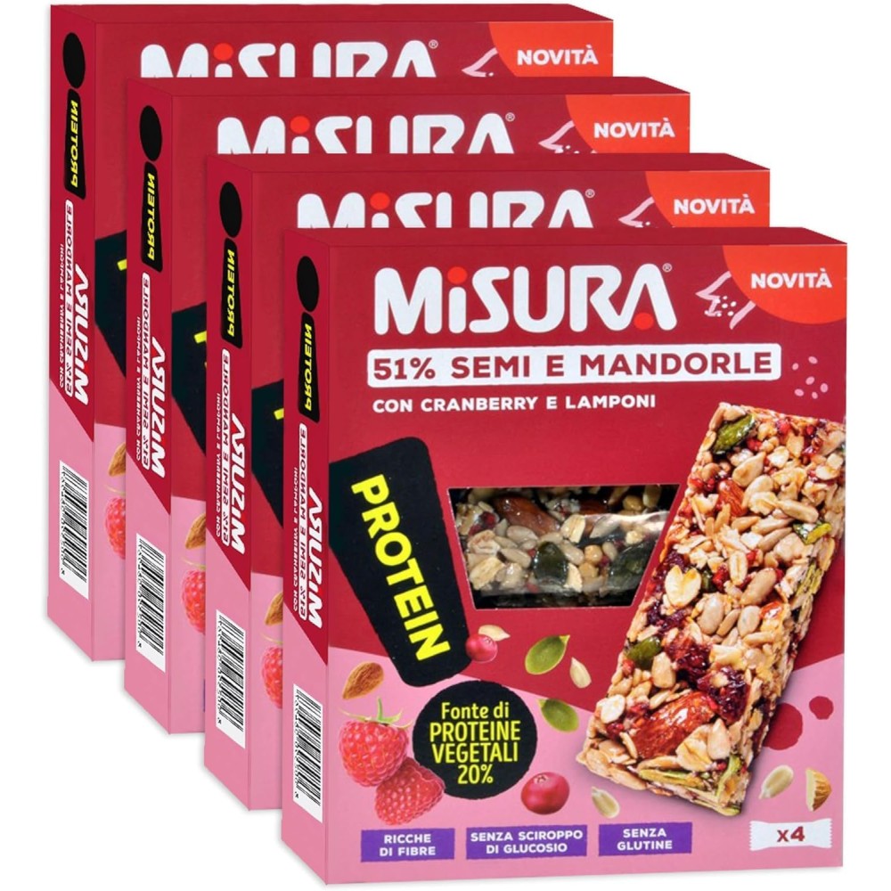 4 X Misura Protein Barrette con Cranberry, Lamponi, Semi e Mandorle120g