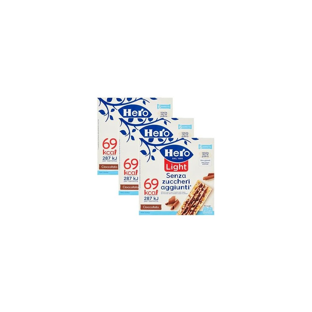 6 X Hero Light Barretta ai Cereali con Cioccolato a Latte Senza Zuccheri Aggiunti 120g