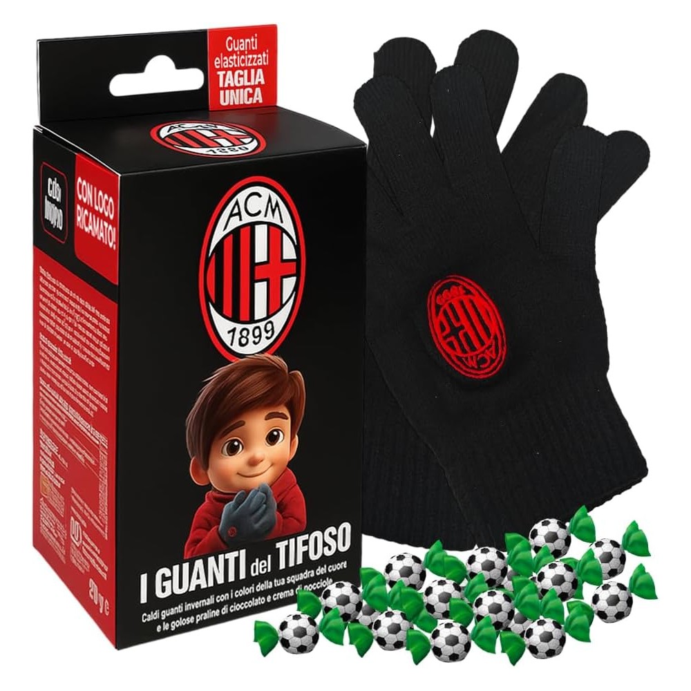 Icam Guanti del Tifoso ROSSONERO con Logo Ricamato e Praline 80g