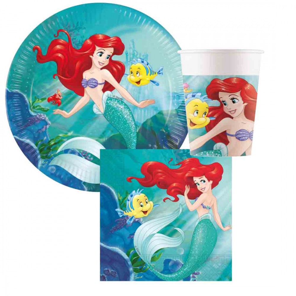 KIT 24 PERSONE SIRENETTA ARIEL CON PIATTI DESSERT