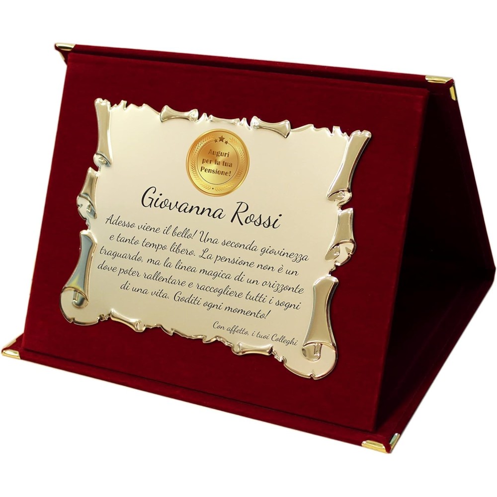 Targa Regalo cm pergamena Personalizzata cofanetto finta pelle