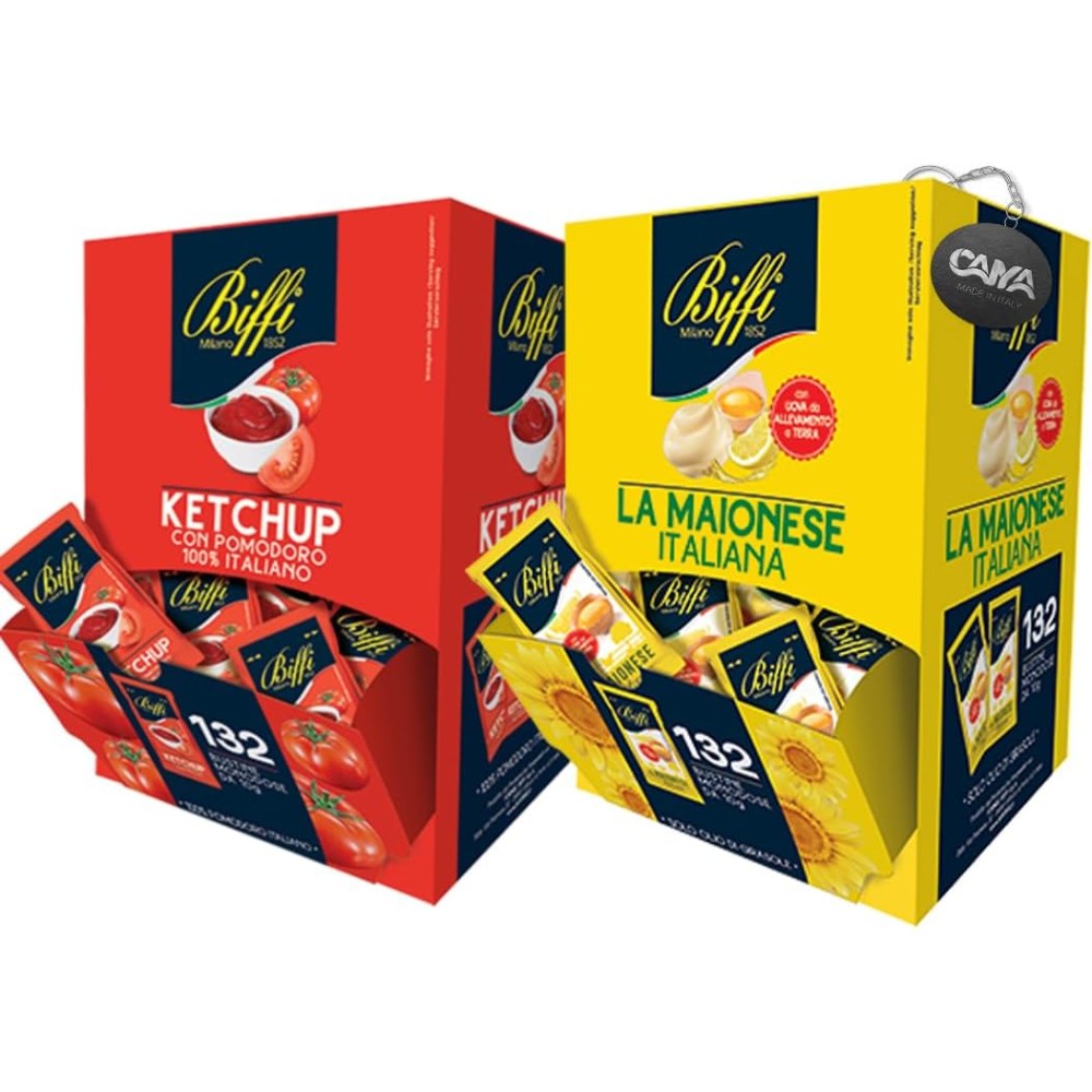 Biffi Double Kit con Maionese e Ketchup 264 Bustine 10g [132+132] con Portachiavi CA