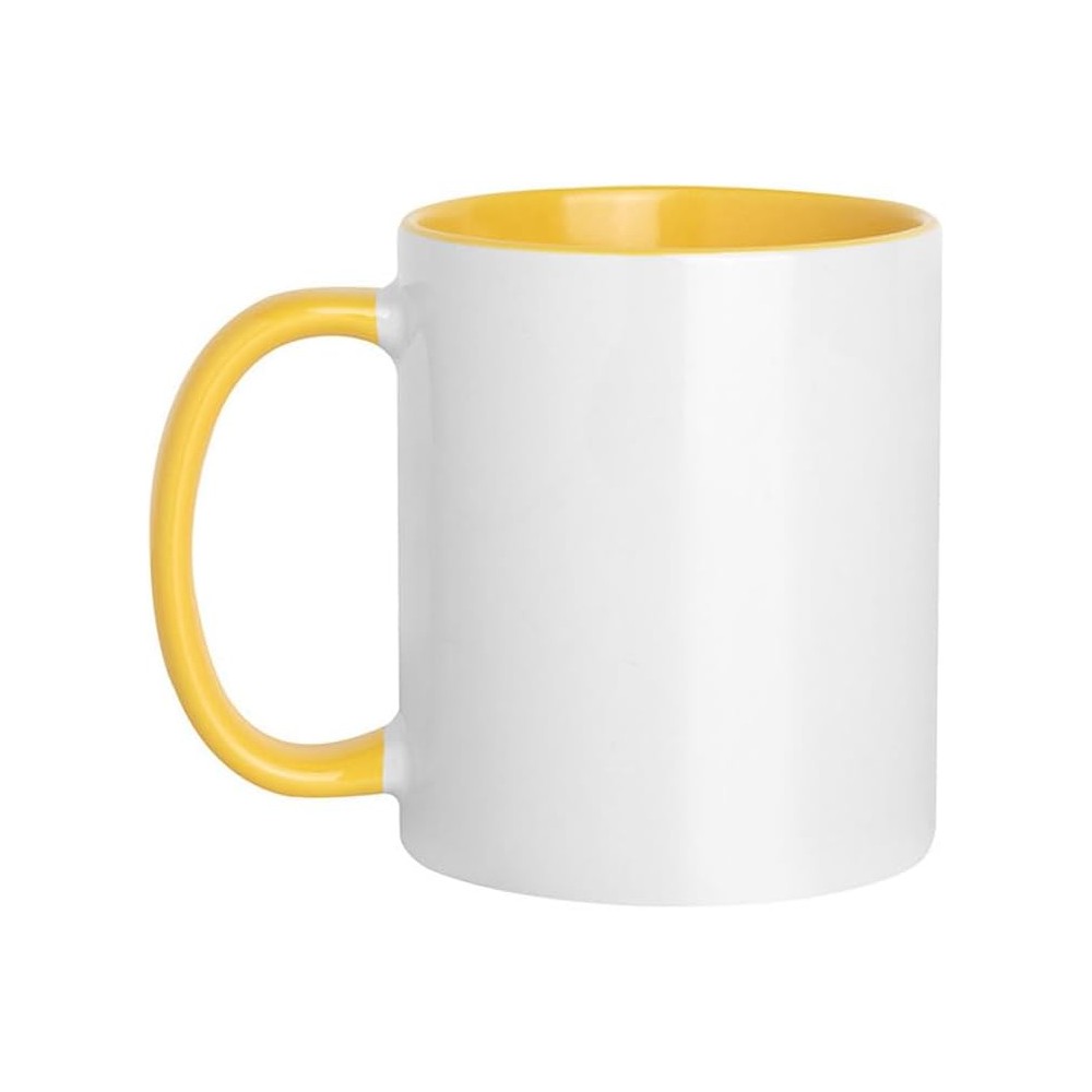 12 Tazze 320 ml in Polimero Bianco con interno e manico colorati giallo