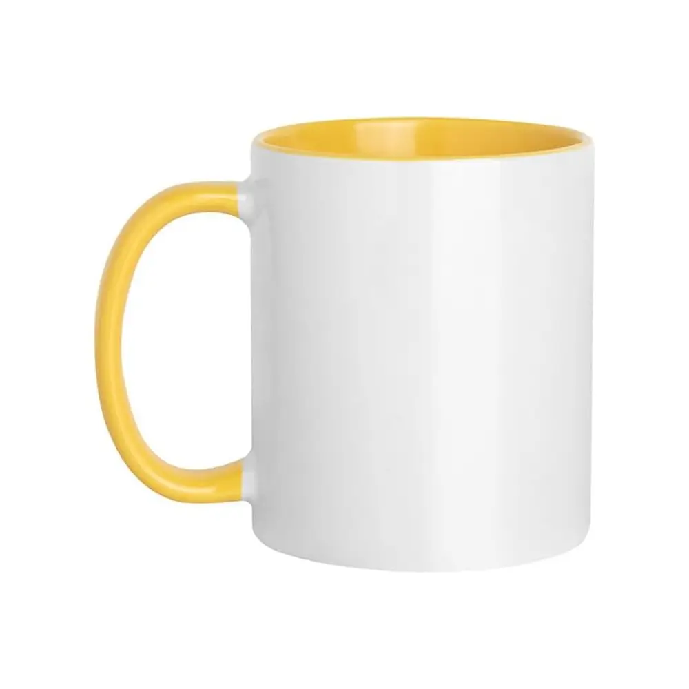 12 Tazze 320 ml in Polimero Bianco con interno e manico colorati giallo