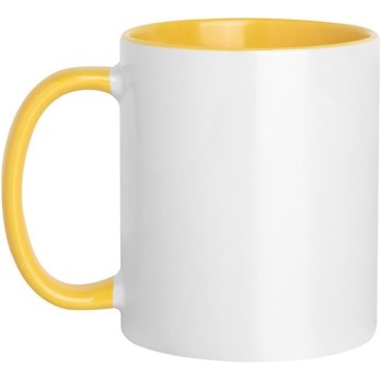 12 Tazze 320 ml in Polimero Bianco con interno e manico colorati giallo