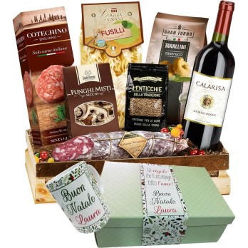 Cesto natalizio con fascia e tazza personalizzabile