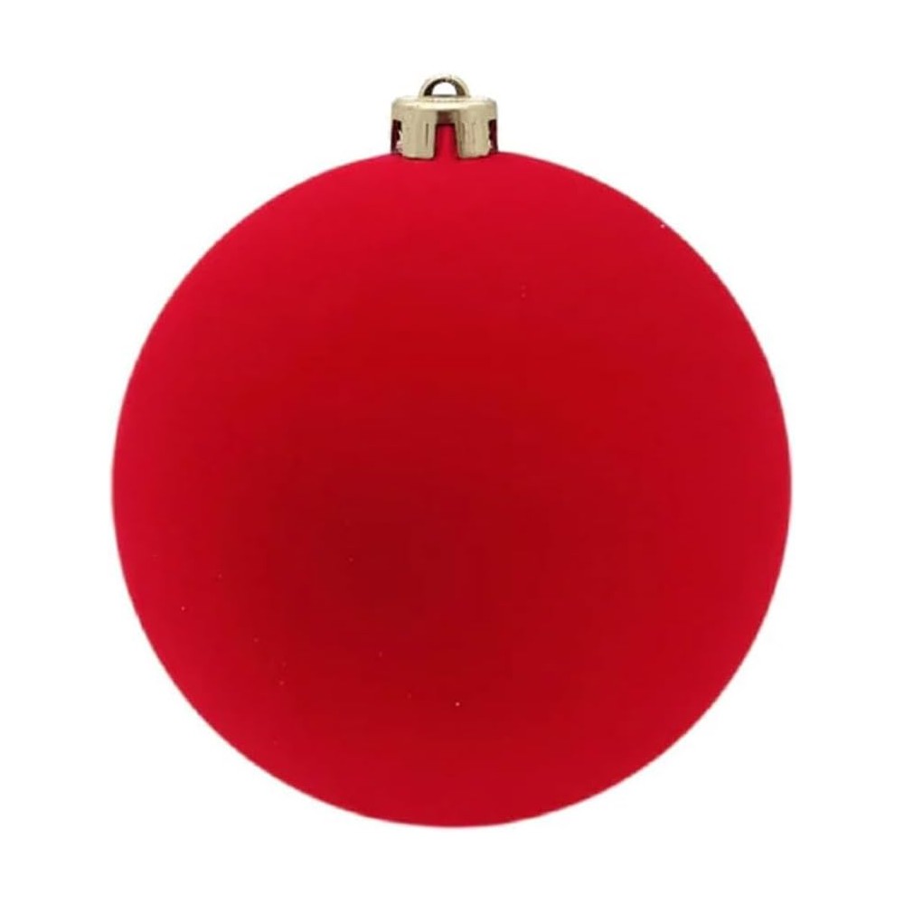 Set 5 Palline di natale 10 cm diametro floccato rosso tinta Unita