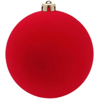 Set 5 Palline di natale 10 cm diametro floccato rosso tinta Unita