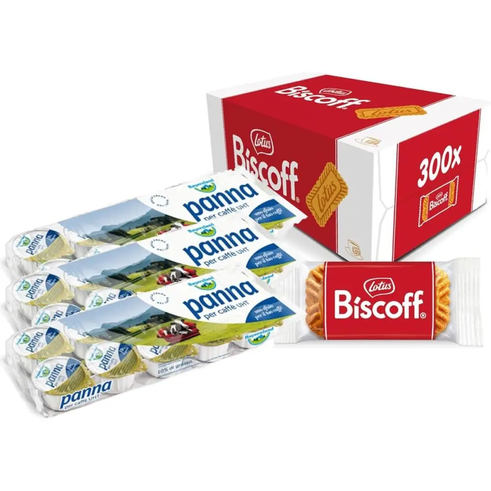 Set Panna UHT Per Caffè Bayernland 30 Conf + 300 Lotus Biscoff