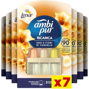 Ambi Pur 3Volution Profumatore per Ambienti, 2 Ricariche per Diffurore Elettrico, Fragranza Oro E Fiori Di Vaniglia