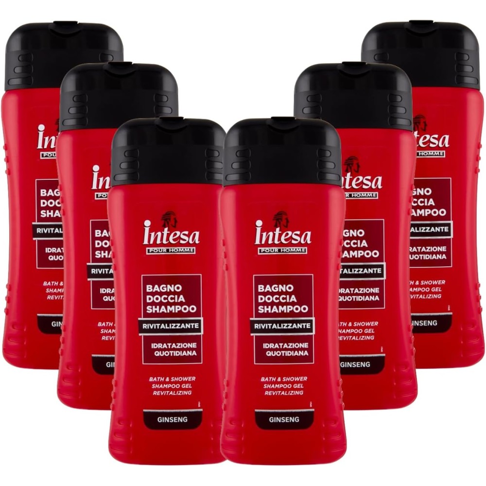 INTESA POUR HOMME | Bagno Doccia Shampoo Ginseng, Rivitalizzante, con Ginseng, 6x500 ml