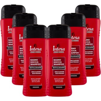 INTESA POUR HOMME | Bagno Doccia Shampoo Ginseng, Rivitalizzante, con Ginseng, 6x500 ml