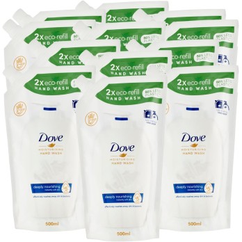 12x Dove Eco-Ricarica Nutrimento Profondo Detergente Liquido Idratante Sapone Mani 12 Ricariche