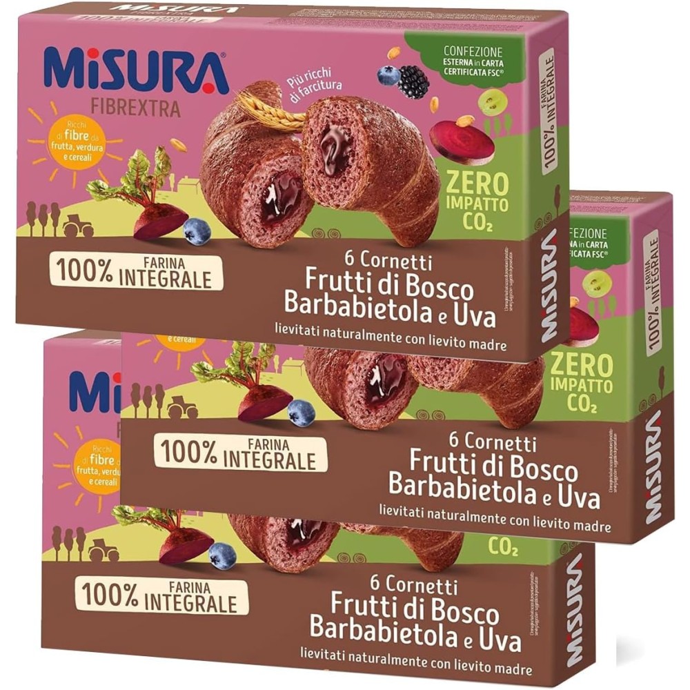3 X Misura Cornetti ai Frutti di Bosco Barbabietola e Uva 100% Farina Integrale