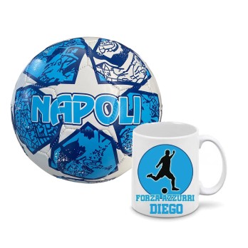 Pallone Napoli FORZA AZZURRI n.5, tazza e tromba stadio ad aria