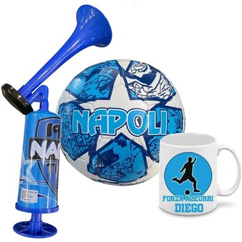 Pallone Napoli FORZA AZZURRI n.5, tazza e tromba stadio ad aria