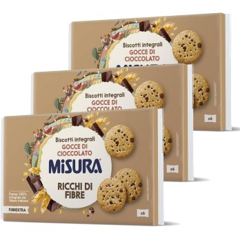 3 X Misura Fibre extra Biscotti Integrali con Gocce di Cioccolato Fondente