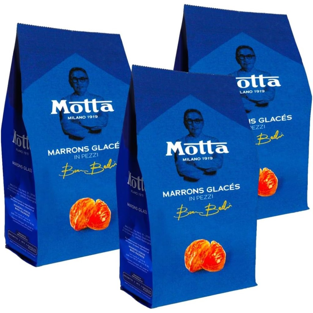 3X Motta Marrons Glaces Italiani in Pezzi con Glassa di Zucchero, Busta 200g, Ricetta Bruno Barbieri