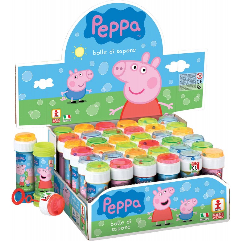 SET REGALINI COMPLEANNO PEPPA PIG 12 BUSTINE + 36 BOLLE DI SAPONE