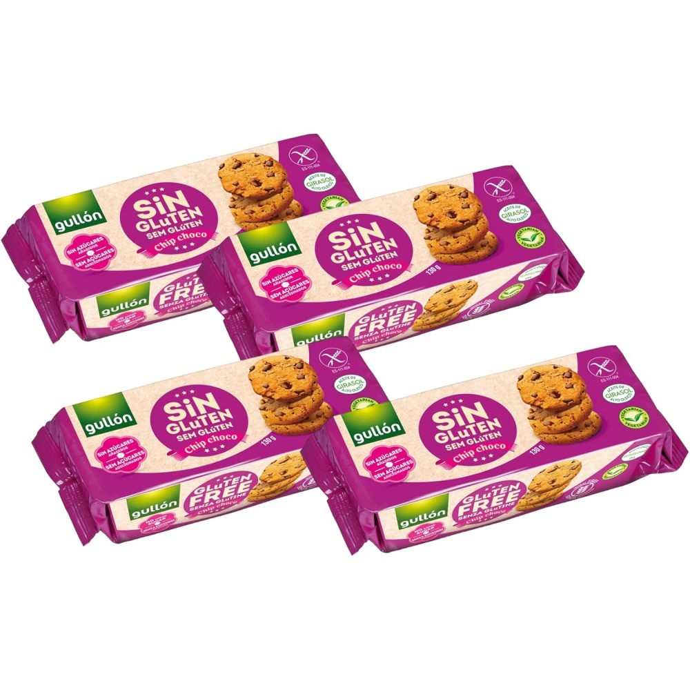 4X Gullon Chip Choco Biscotti Cookie con Gocce di Cioccolato Fondente Senza Glutine (Gluten Free) 130g