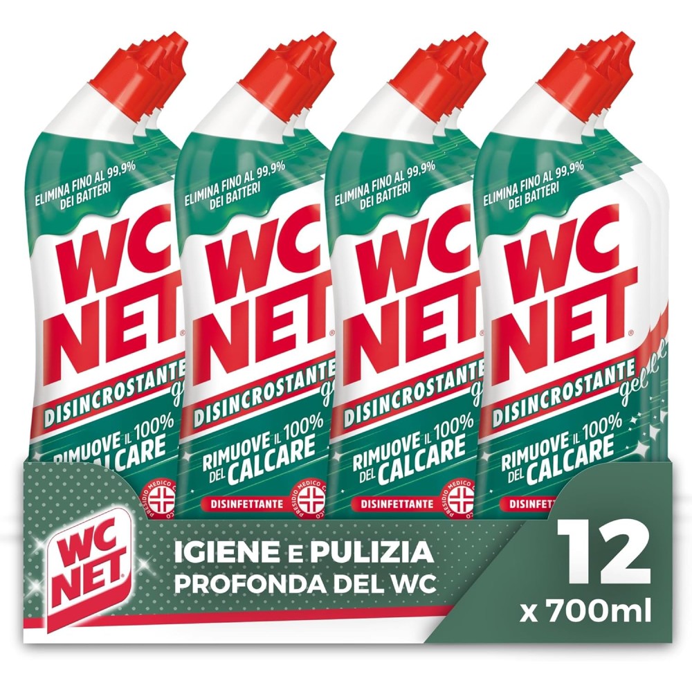 Wc Net Disincrostante Disinfettante Gel per Sanitari e Superfici, Pulitore Liquido per Wc, 700 ml x 12