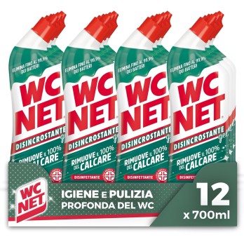 Wc Net Disincrostante Disinfettante Gel per Sanitari e Superfici, Pulitore Liquido per Wc, 700 ml x 12