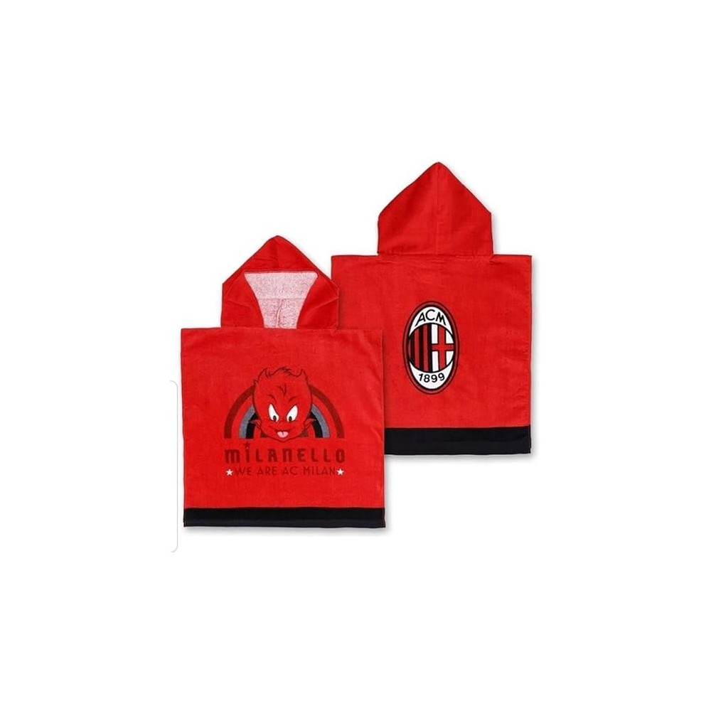AC Milan | Accappatoio Poncho Bambino in Spugna | 100% Cotone | Prodotto Ufficiale | 50x100