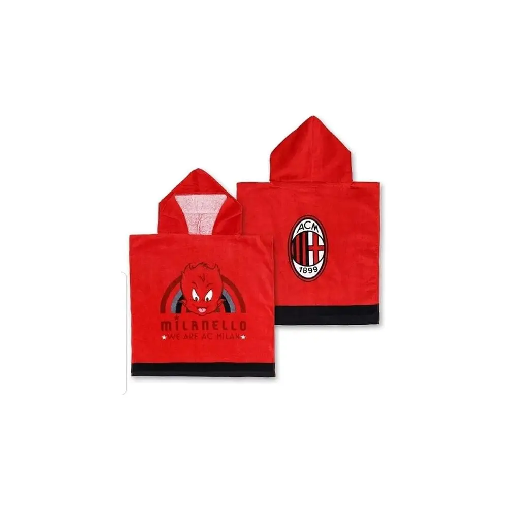 AC Milan | Accappatoio Poncho Bambino in Spugna | 100% Cotone | Prodotto Ufficiale | 50x100