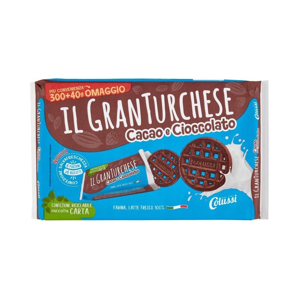 8X Colussi Il GranTurchese con Cacao e Cioccolato Fondente 6 Porzioni Salvafreschezza 340g