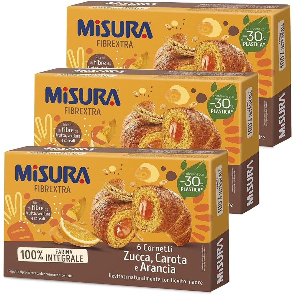 3 X Misura Cornetti alla Zucca, Carota e Arancia 100% Farina Integrale 308 g