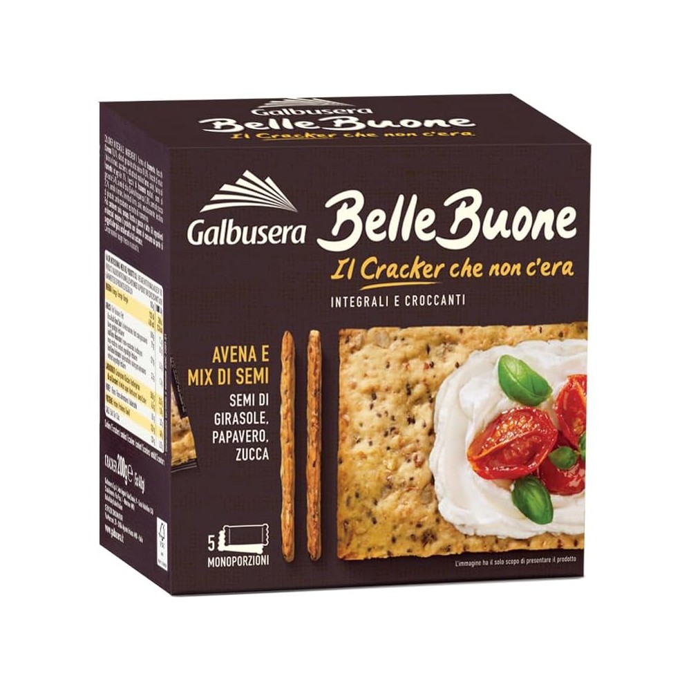 Galbusera Belle Buone Cracker Integrali con Avena e Mix di Semi di Girasole, Papavero e Zucca 200g BOX da 8 Conf 308 g
